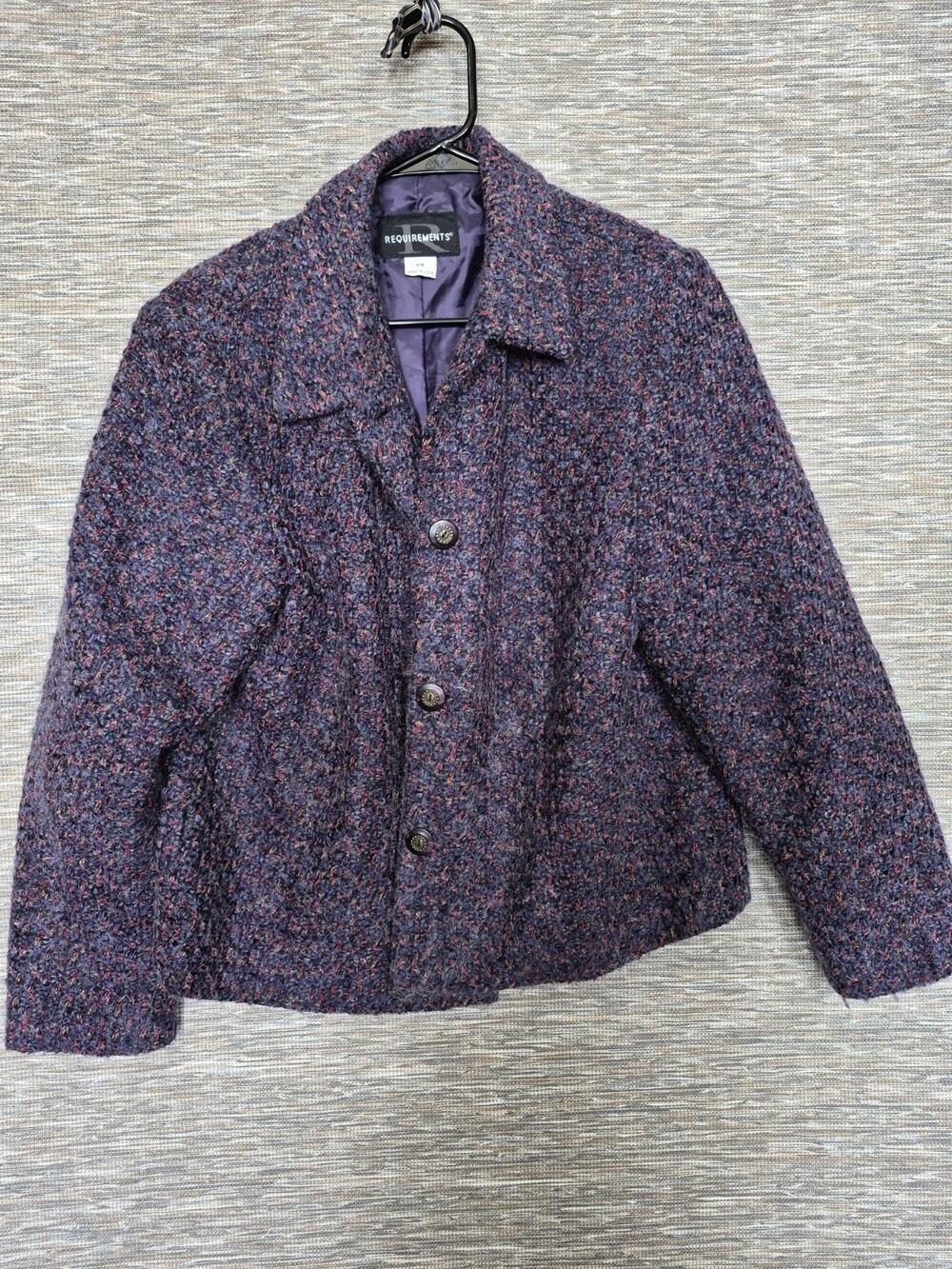 VTG 90s Requirements Tweed Knit Blazer Jacket Womens Sz 14 Purple Boxy USA Made